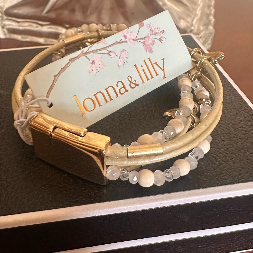 lonna & lilly Gold tone abalone bee charms 4 row magnetic‎ bracelet NWT MSRP $36